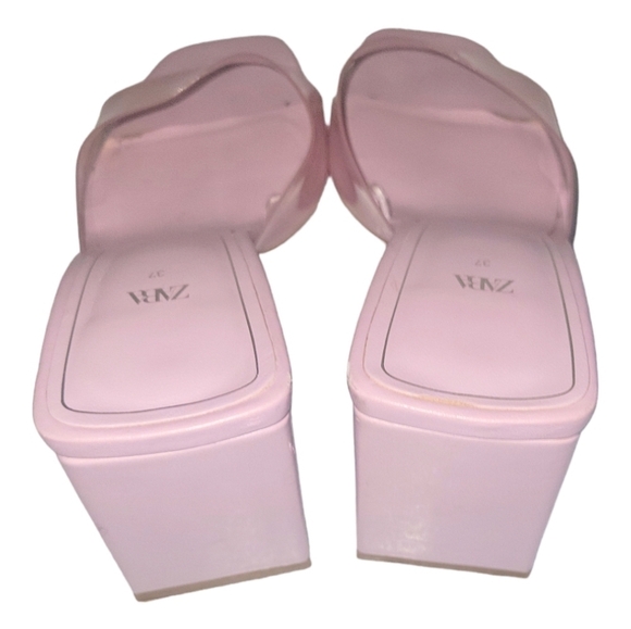 Zara Clear Vinyl Pink Wide Heels Clear Strap Leather Insole UK Size 37 Sandals - Picture 6 of 9